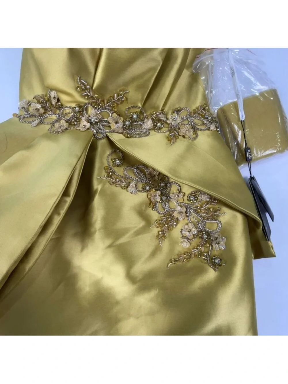 Terani Couture Mustard Yellow Satin Mikaido Mermaid Gown - Picture 2 of 13